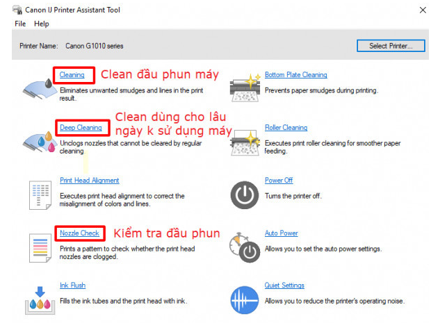 Cách Clear đầu phun máy in Canon