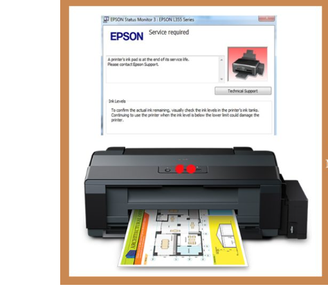 Máy in Epson L1300 báo lỗi 2 đèn đỏ