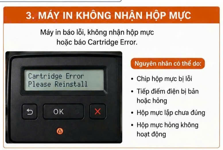 máy in không nhận hộp mực